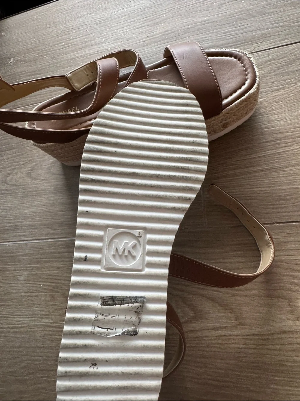 Michael Kors Brown Leather Espadrille Wedge Sandals
